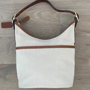 Coach Twill Hobo Bag in Oatmeal with Tobacco Leather Detailing